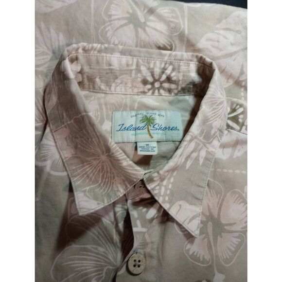 Island Shores Shirt Men's Medium Tan Button Front Short Sleeve Wooden Button Tro - Picture 4 of 6